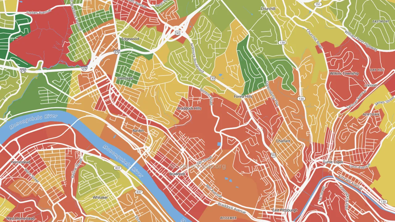 Braddock Hills, PA Map of Theft Rates
