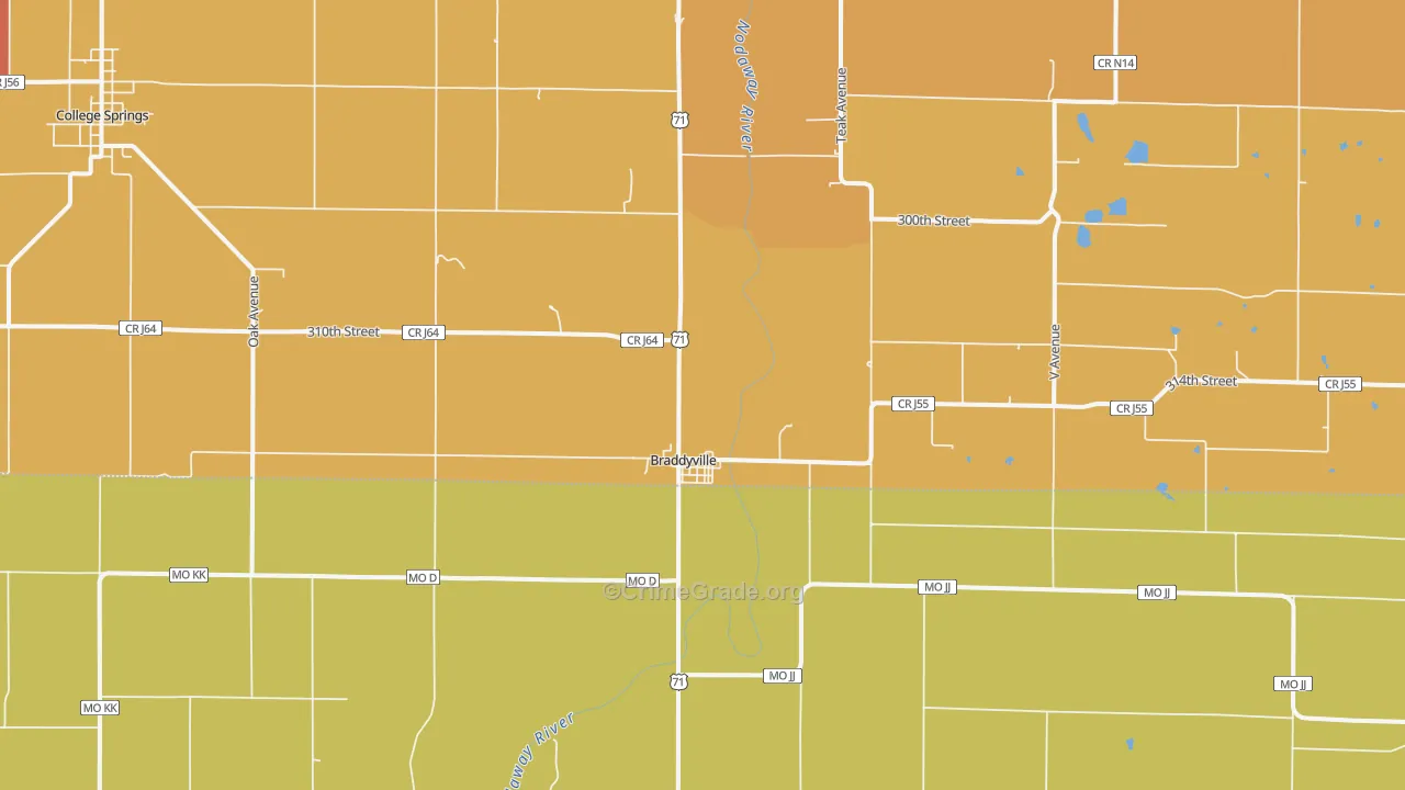 Braddyville, IA Map of Theft Rates