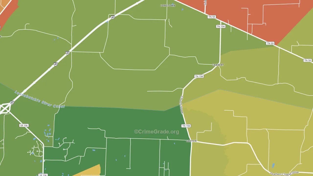 Braden, TN Map of Theft Rates