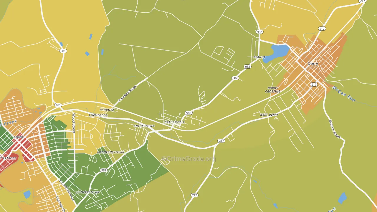 Bradenville, PA Map of Theft Rates