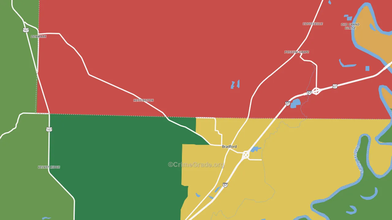 Bradford, AR Map of Theft Rates