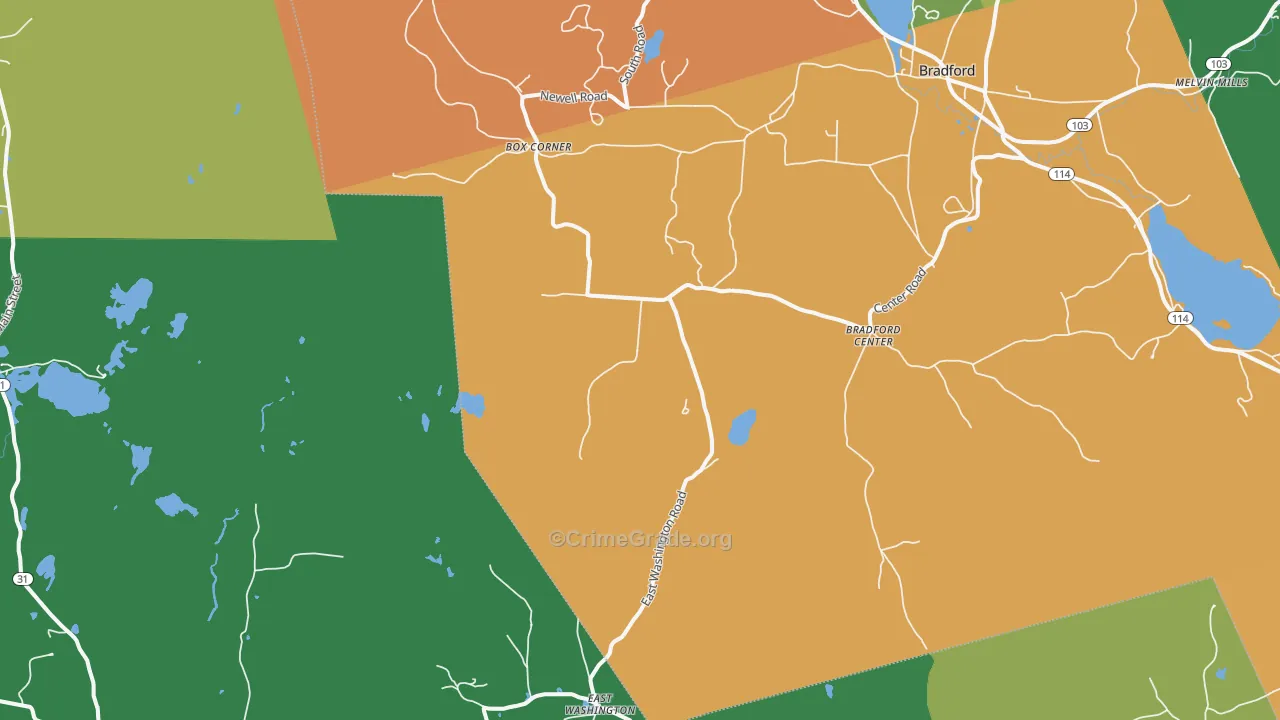 Bradford Center, NH Map of Theft Rates