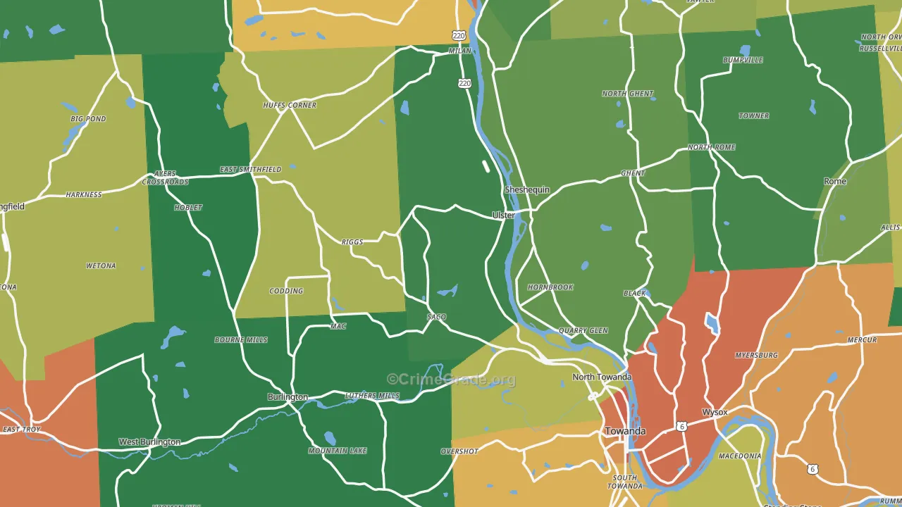 Bradford County, PA Map of Theft Rates