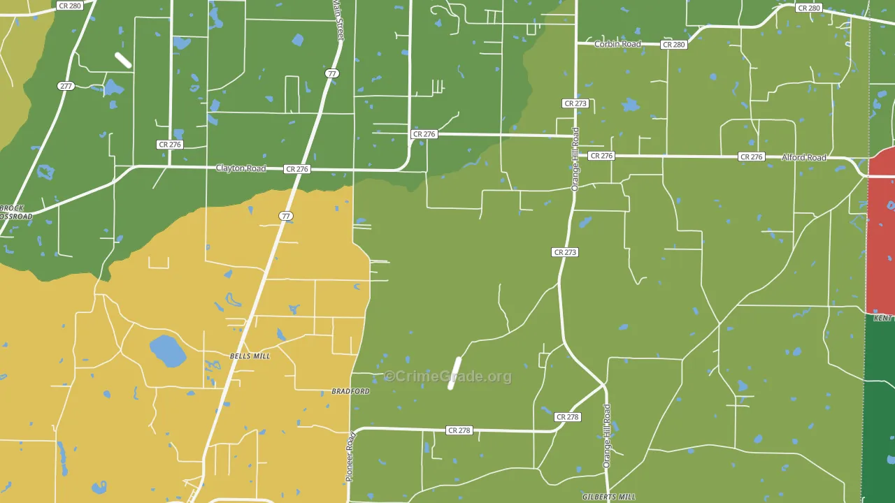 Bradford, FL Map of Theft Rates