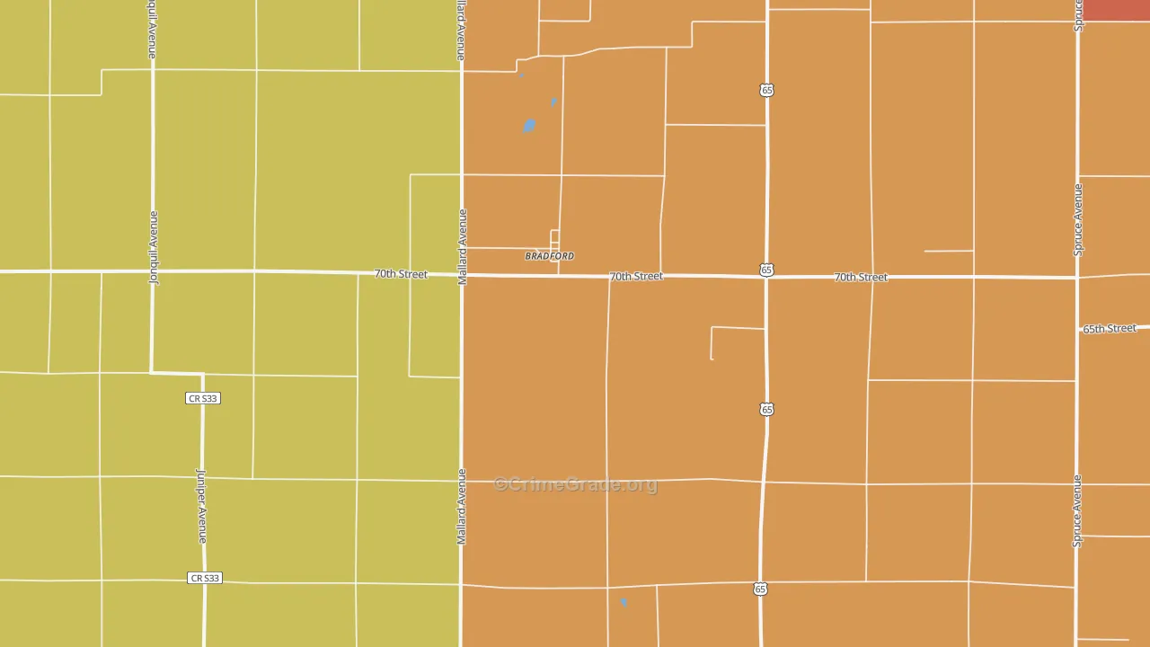 Bradford, IA Map of Theft Rates