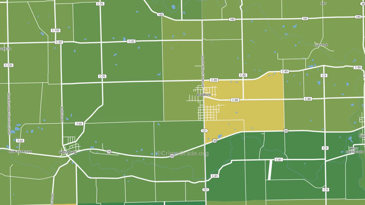 Bradford, OH Map of Theft Rates