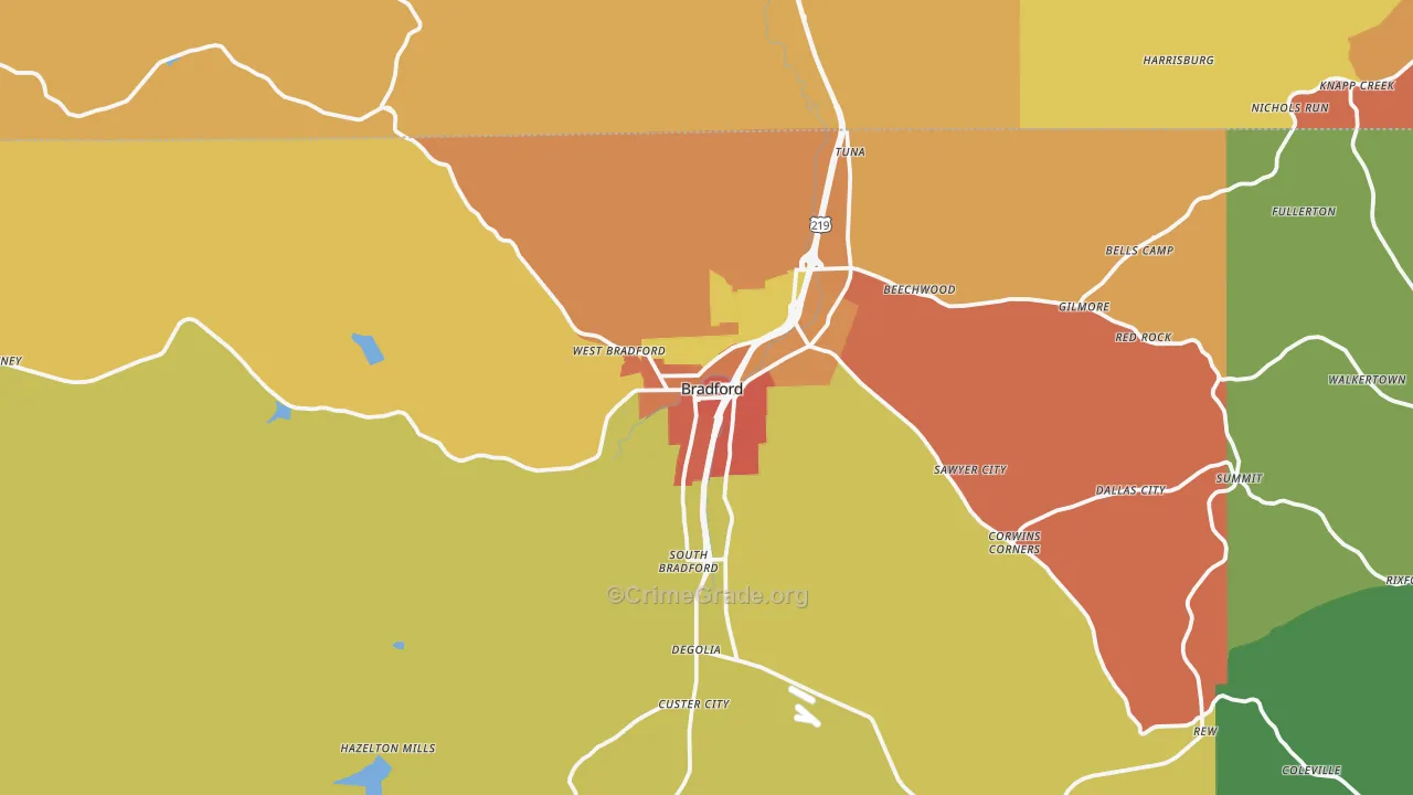 Bradford, PA Map of Theft Rates