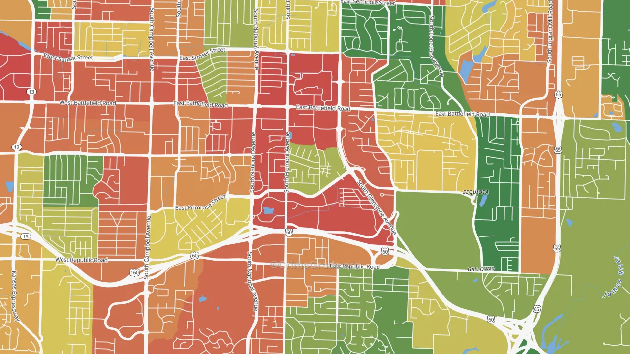 Bradford Park, Springfield, MO Map of Theft Rates