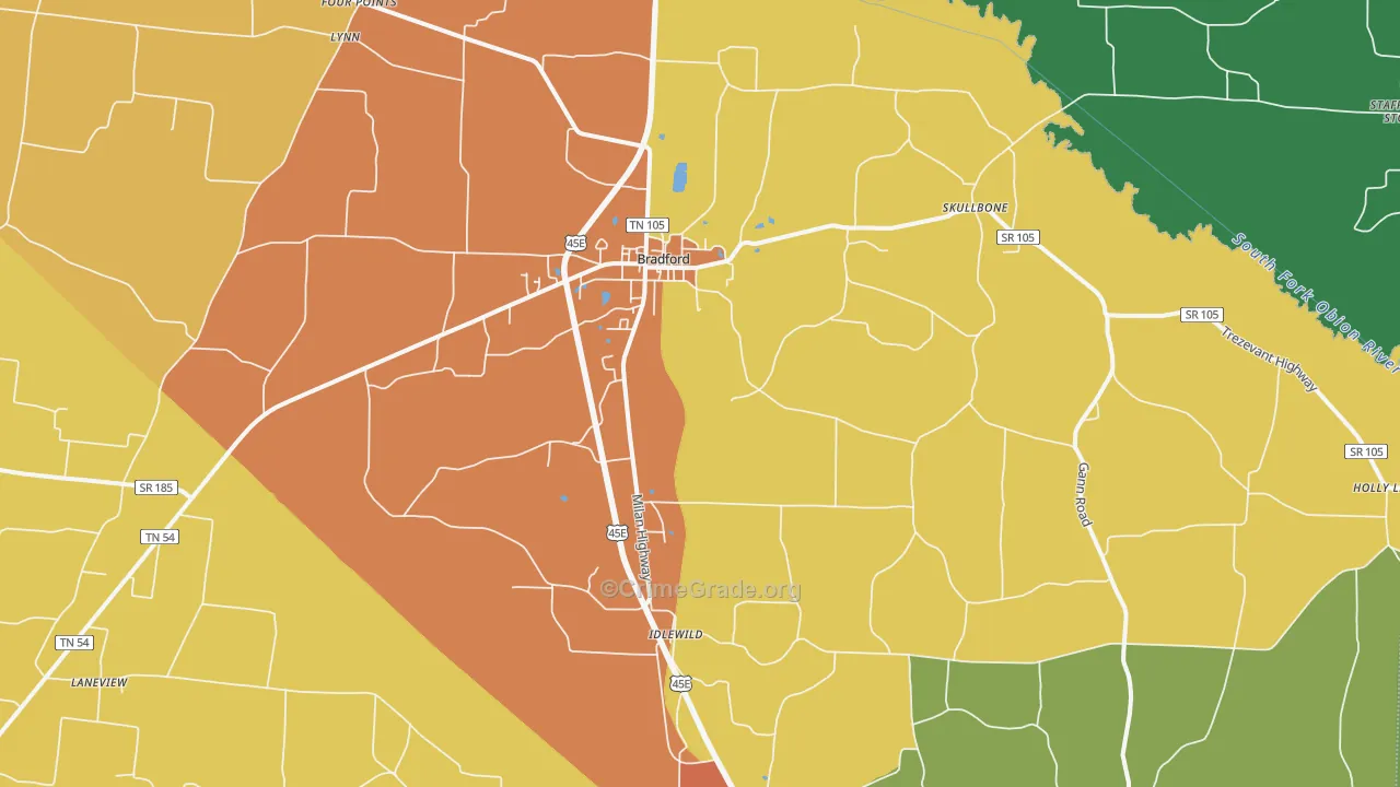 Bradford, TN Map of Theft Rates