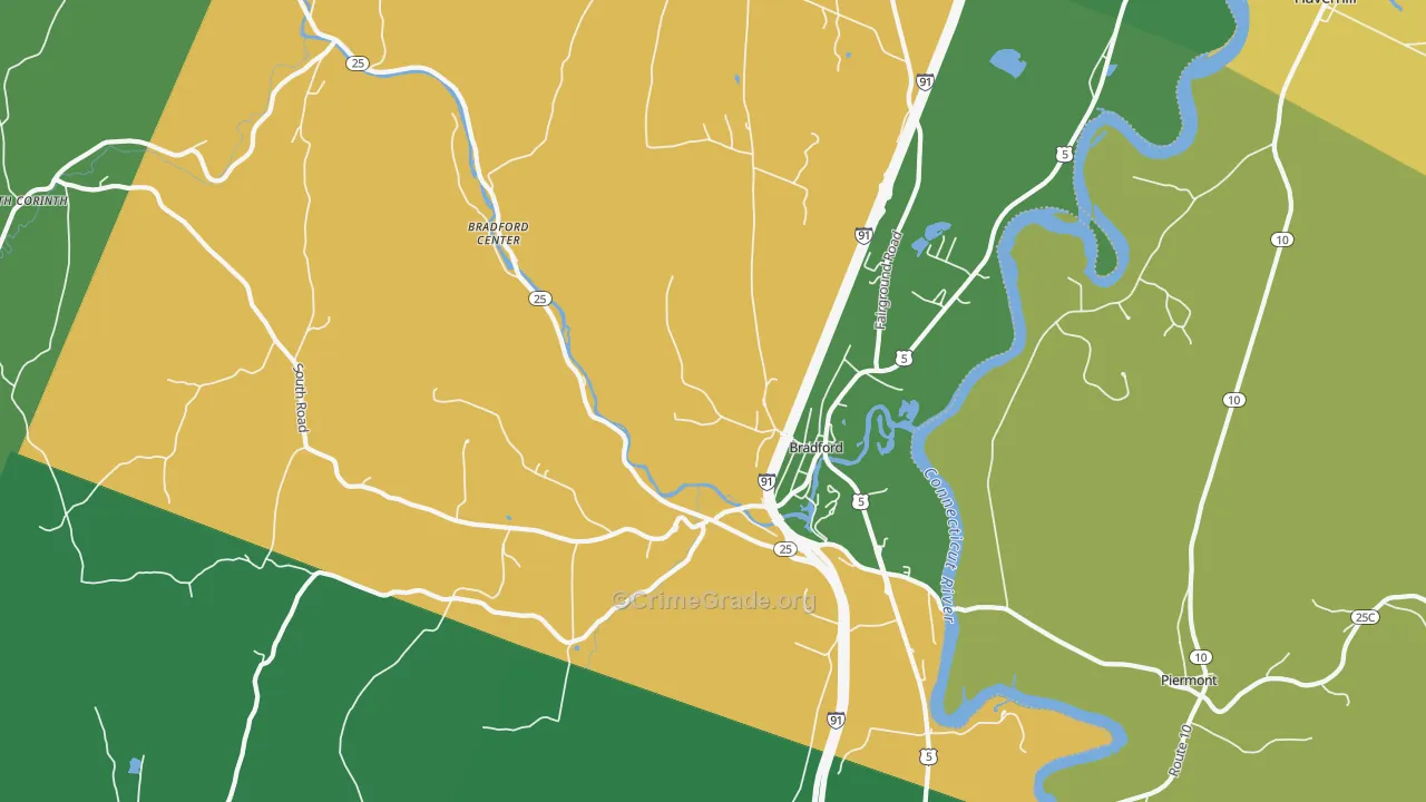 Bradford, VT Map of Theft Rates