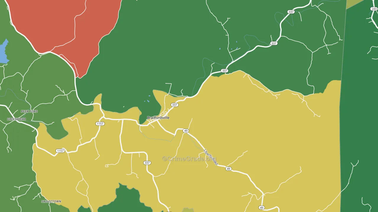 Bradfordsville, KY Map of Theft Rates