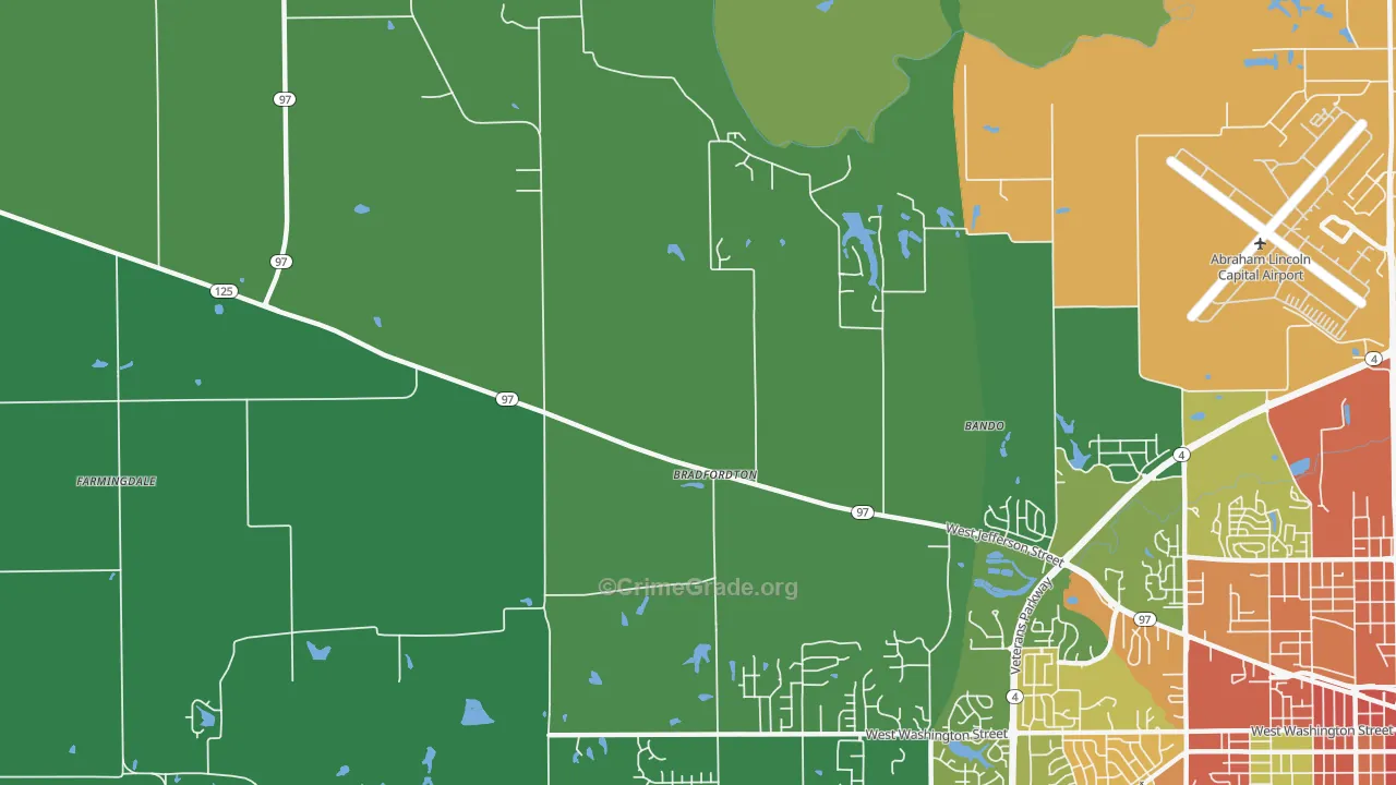 Bradfordton, IL Map of Theft Rates