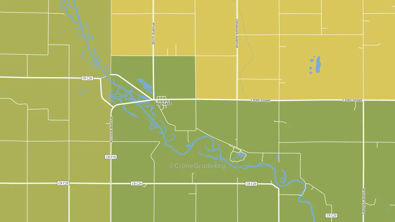Bradgate, IA Map of Theft Rates