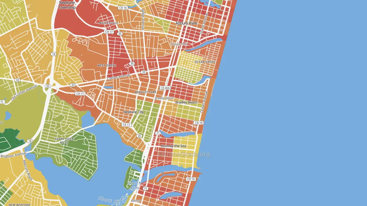Bradley Beach, NJ Map of Theft Rates