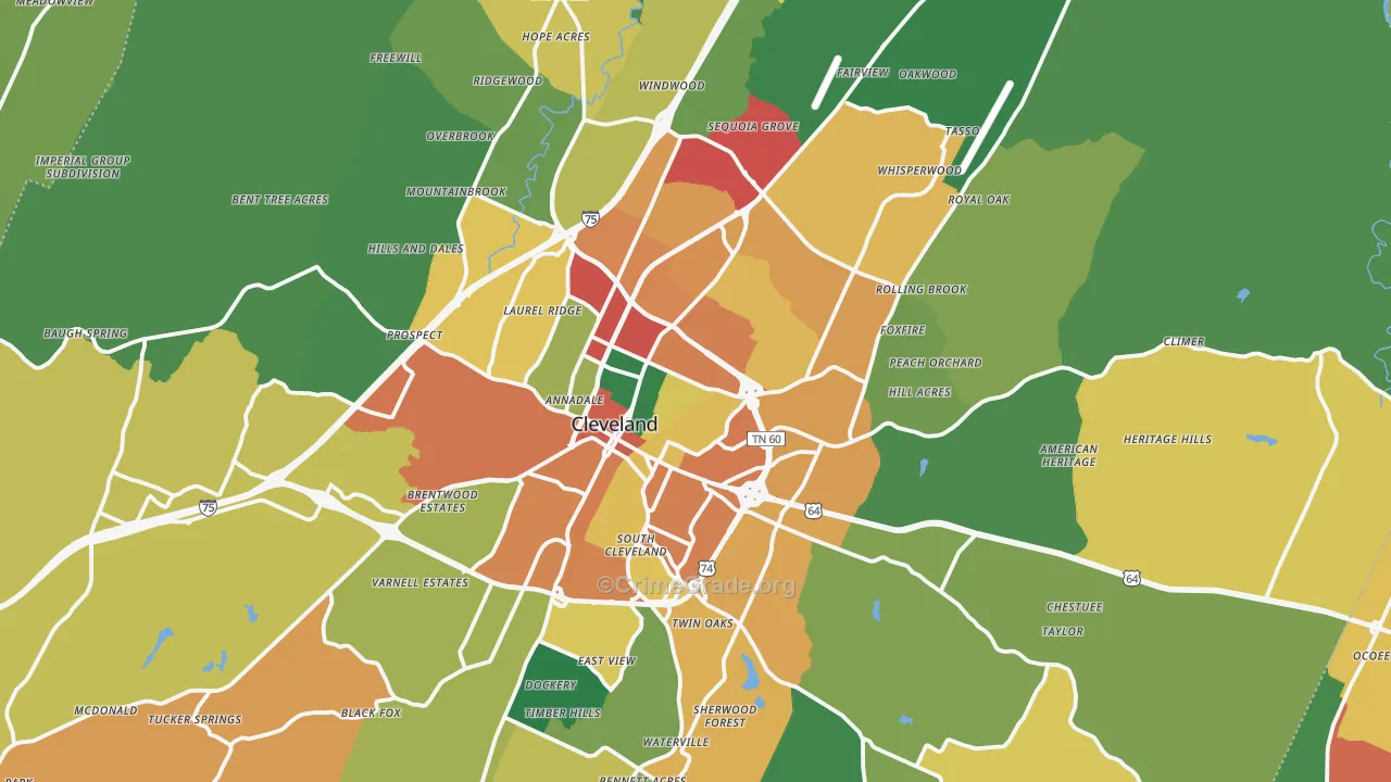 Bradley County, TN Map of Theft Rates