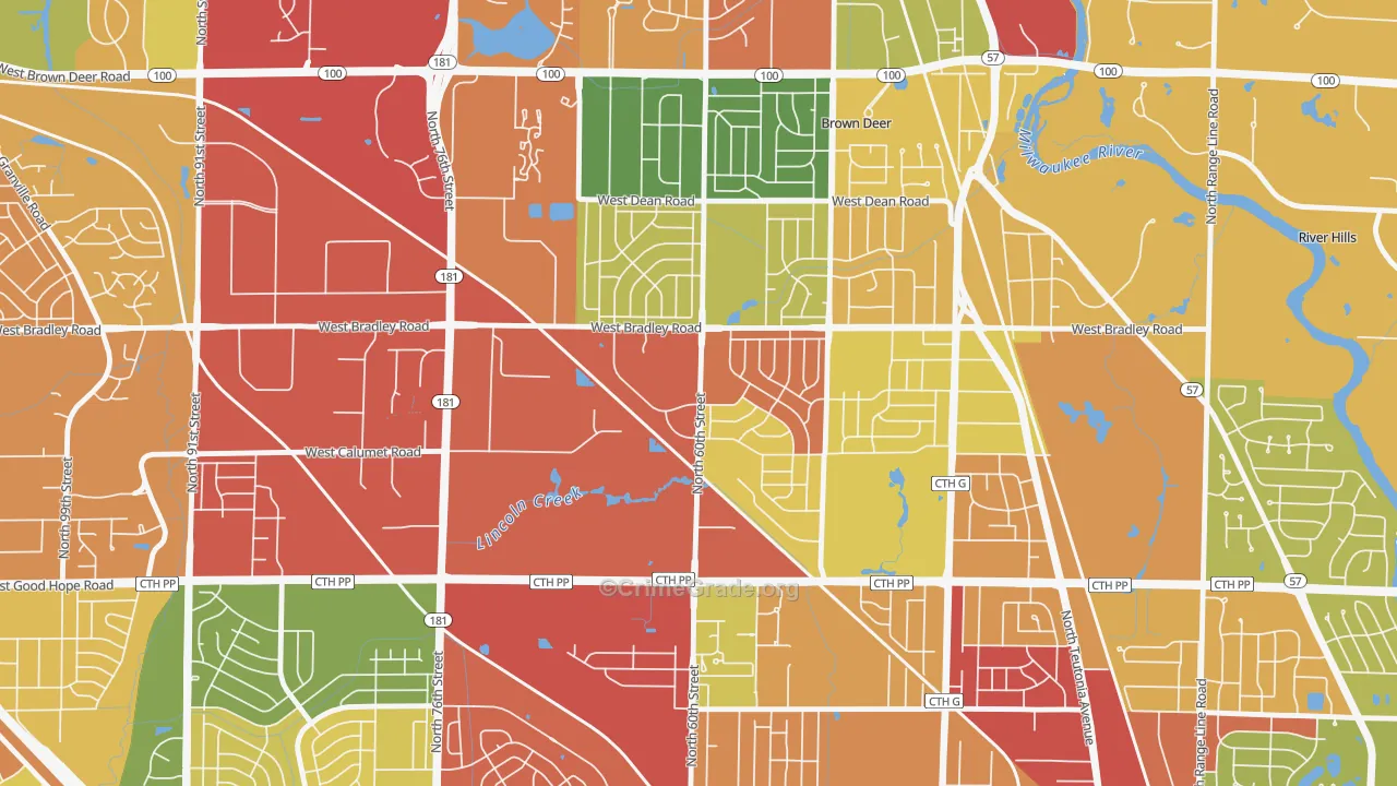 Bradley Estates, Milwaukee, WI Map of Theft Rates