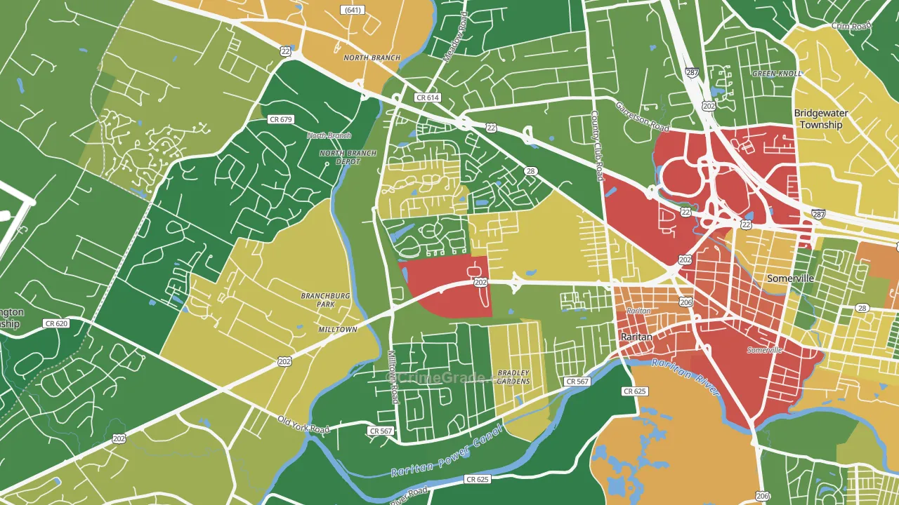 Bradley Gardens, NJ Map of Theft Rates