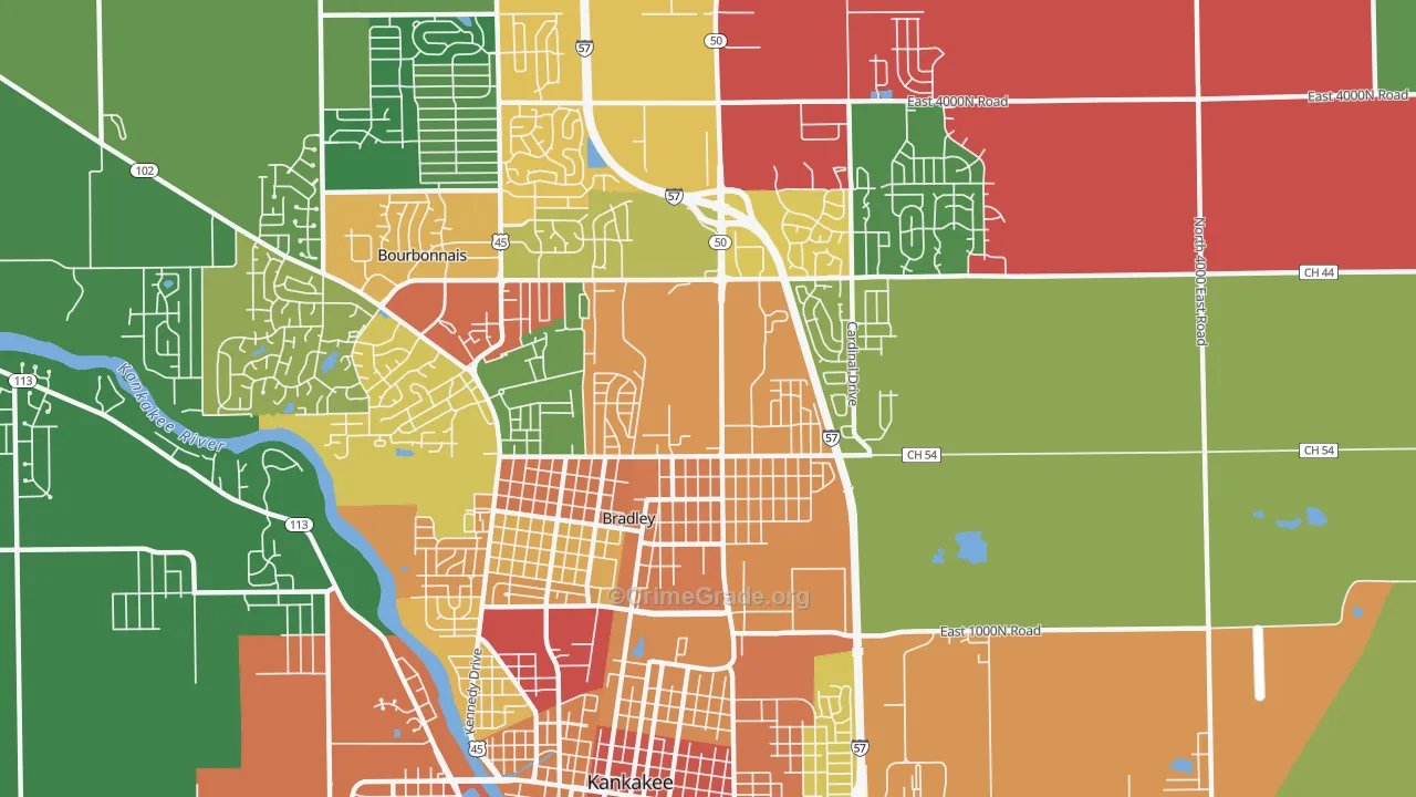 Bradley, IL Map of Theft Rates