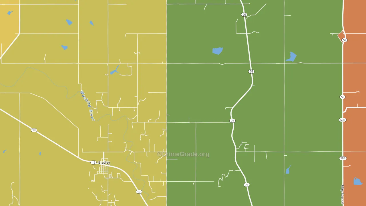 Bradley, OK Map of Theft Rates