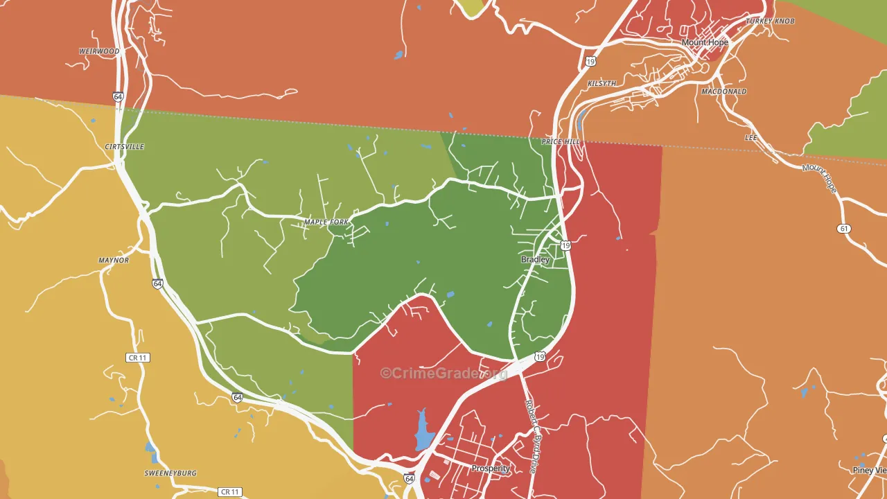 Bradley, WV Map of Theft Rates
