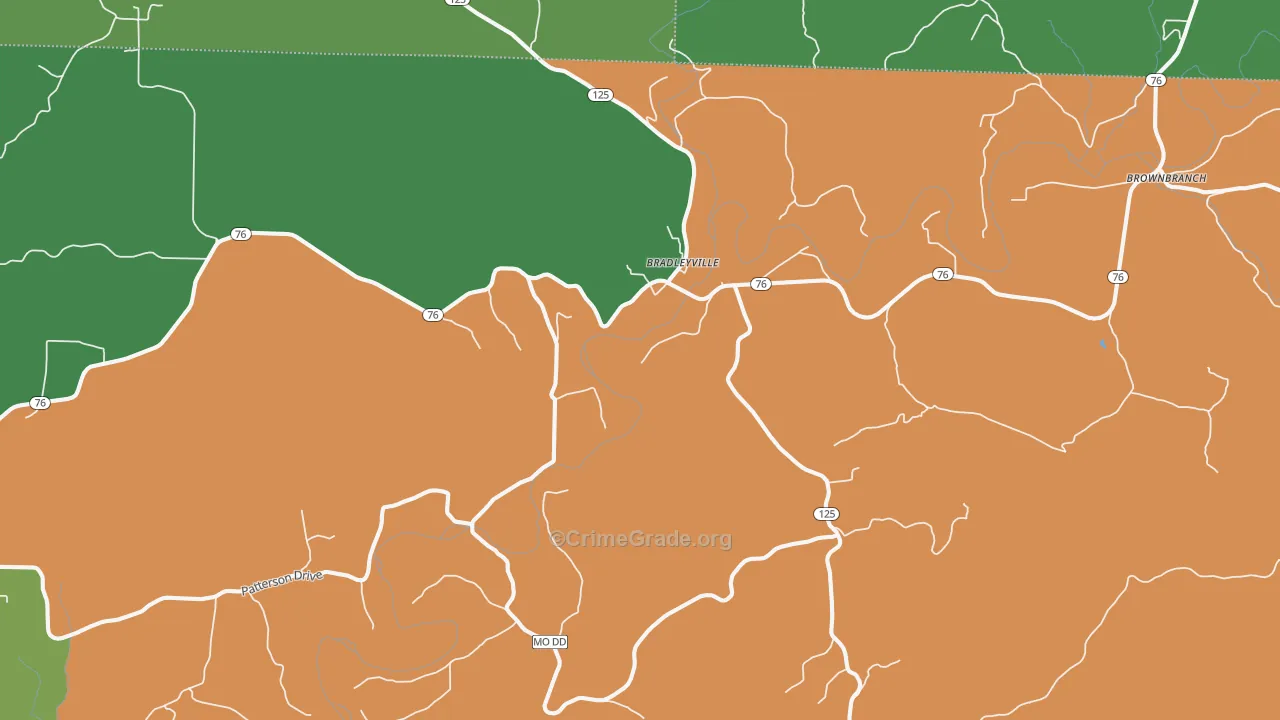 Bradleyville, MO Map of Theft Rates