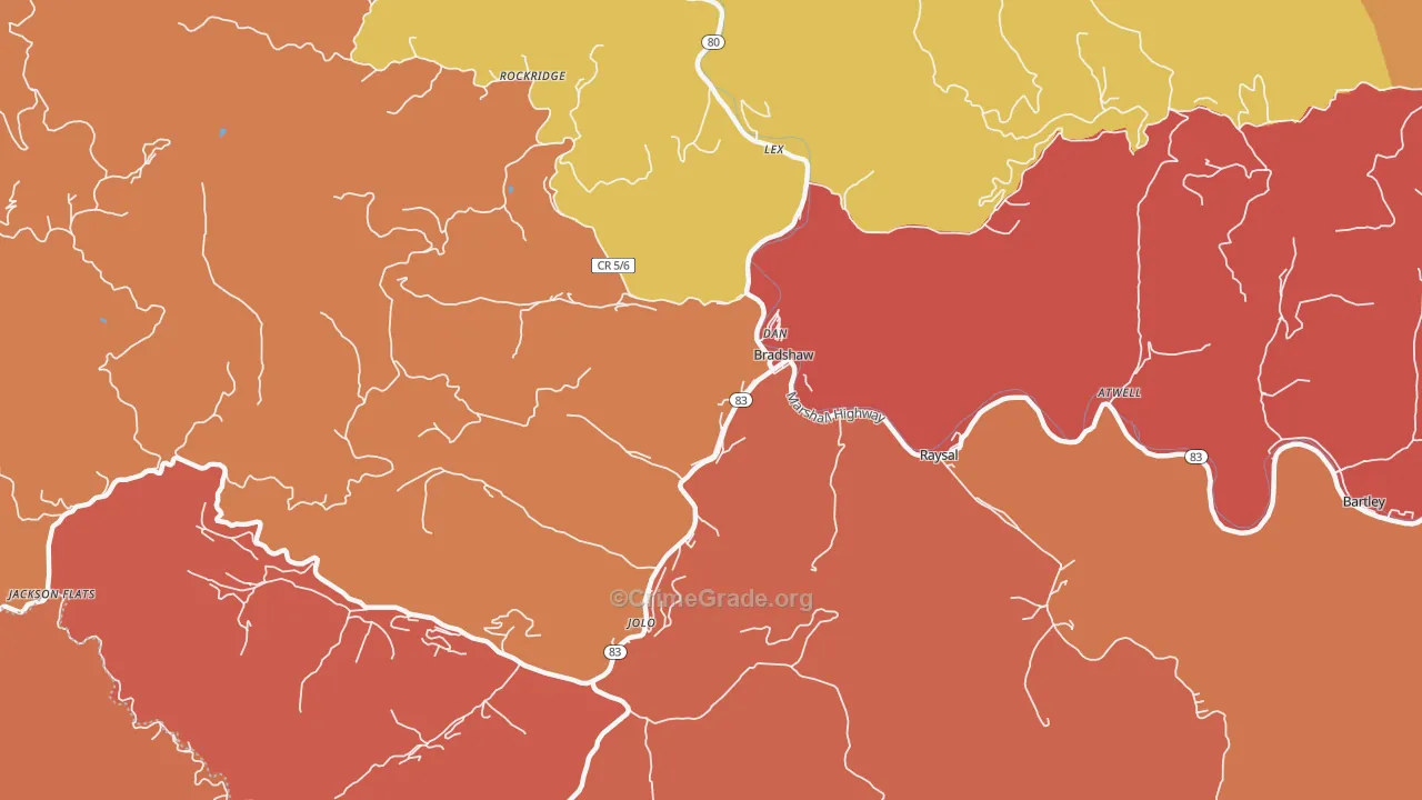 Bradshaw, WV Map of Theft Rates