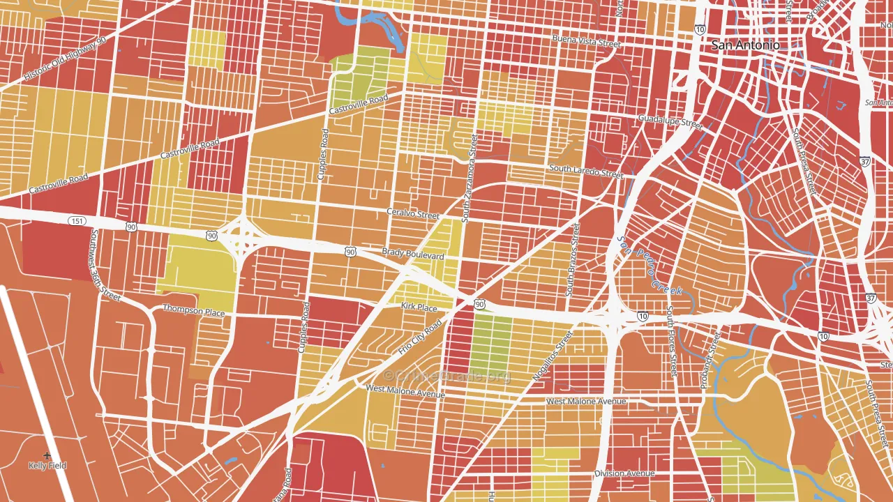 Brady Gardens, San Antonio, TX Map of Theft Rates