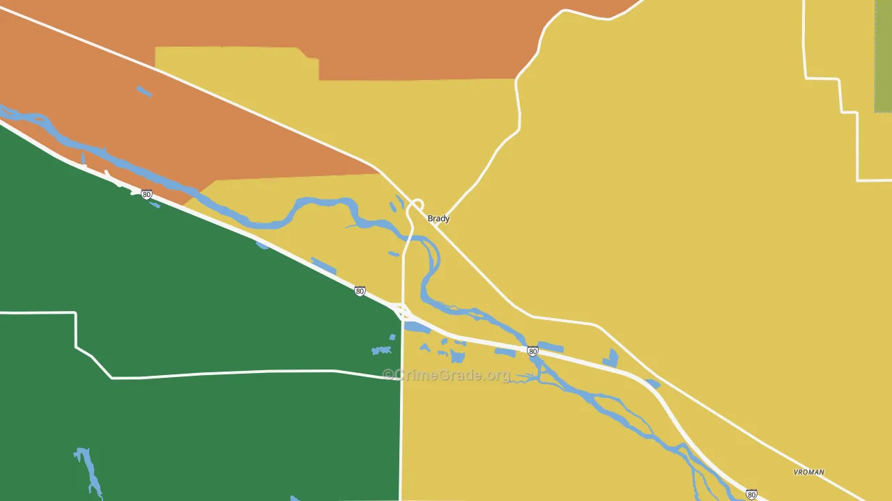 Brady, NE Map of Theft Rates