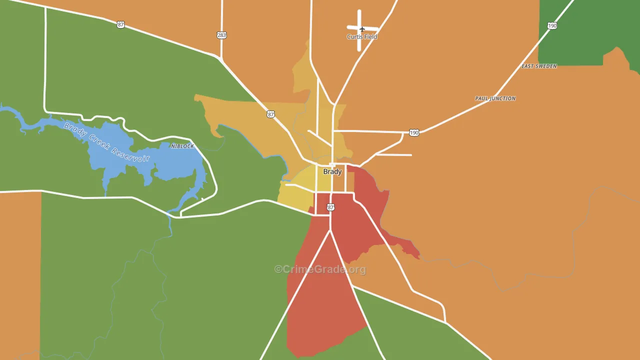 Brady, TX Map of Theft Rates