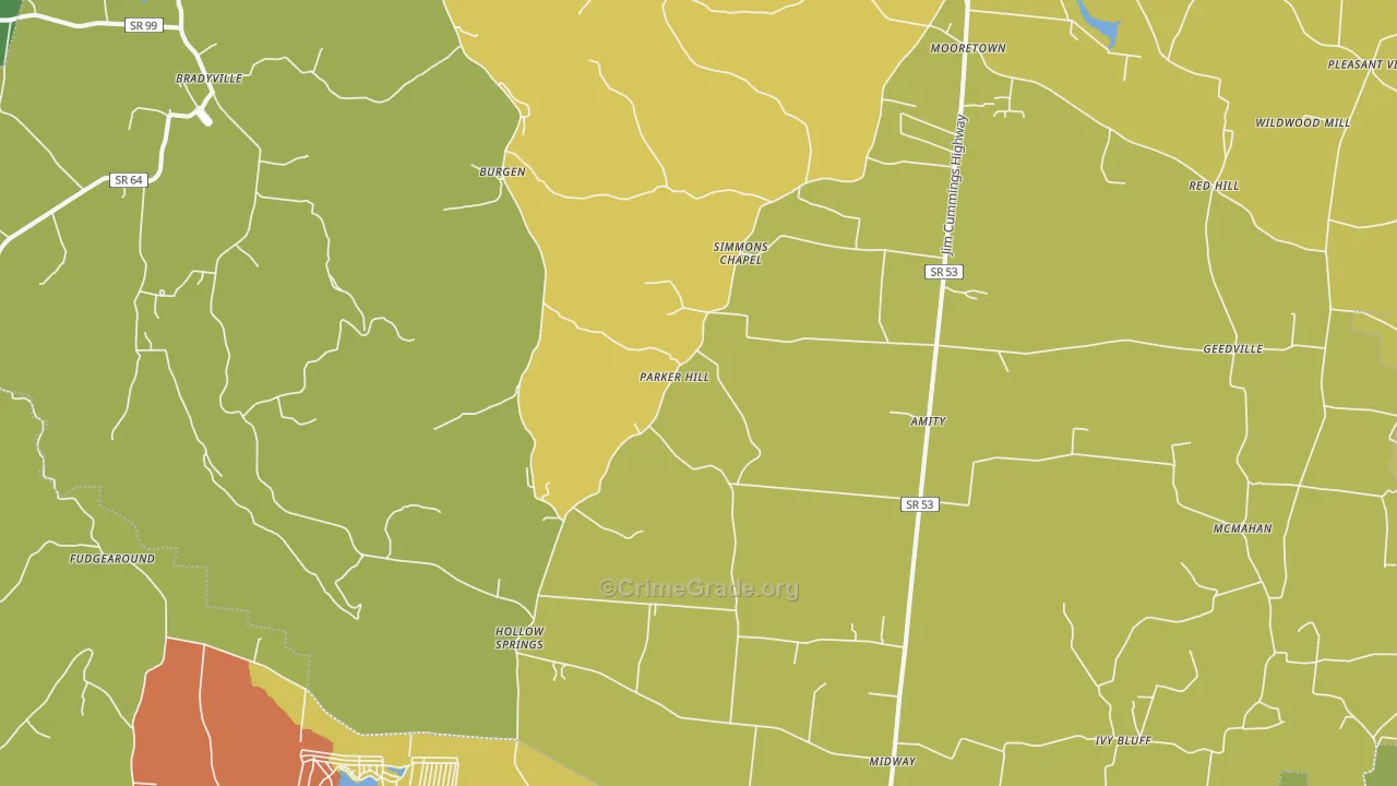 Bradyville, TN Map of Theft Rates