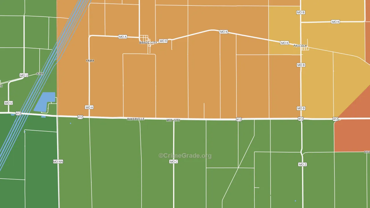 Bragg City, MO Map of Theft Rates