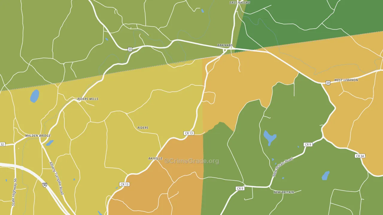 Brainard, NY Map of Theft Rates
