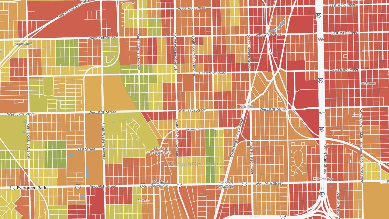 Brainerd, Chicago, IL Map of Theft Rates