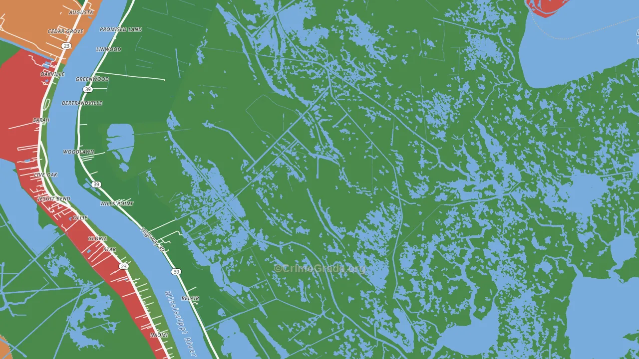 Braithwaite, LA Map of Theft Rates
