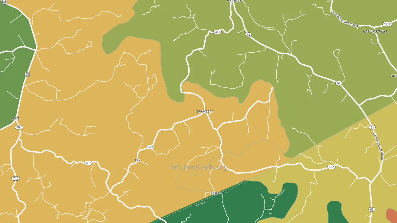 Bramlett, KY Map of Theft Rates