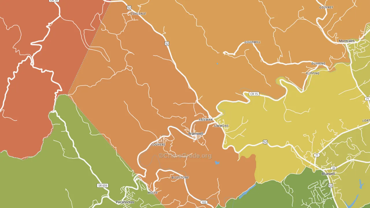 Bramwell, WV Map of Theft Rates