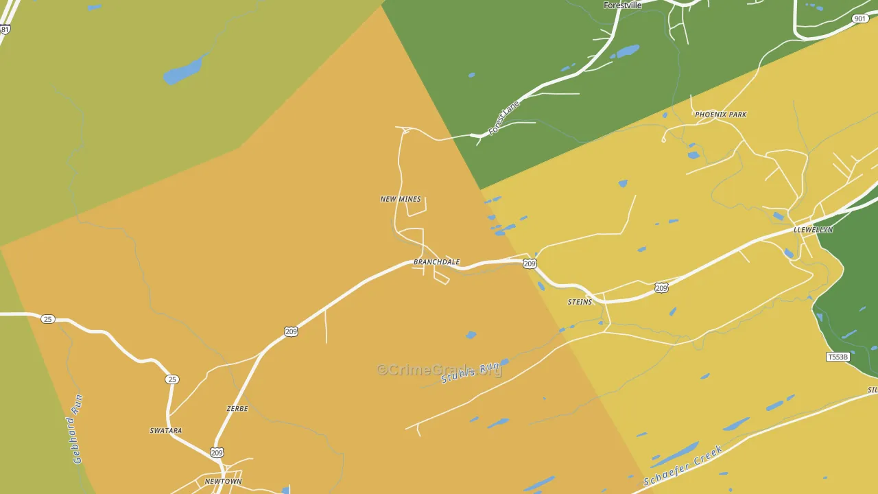 Branchdale, PA Map of Theft Rates