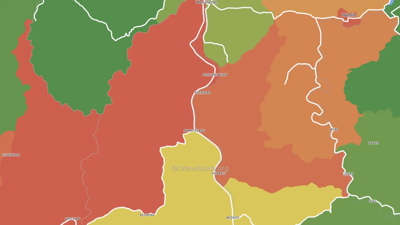 Branchland, WV Map of Theft Rates