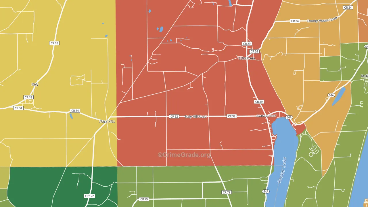 Branchport, NY Map of Theft Rates