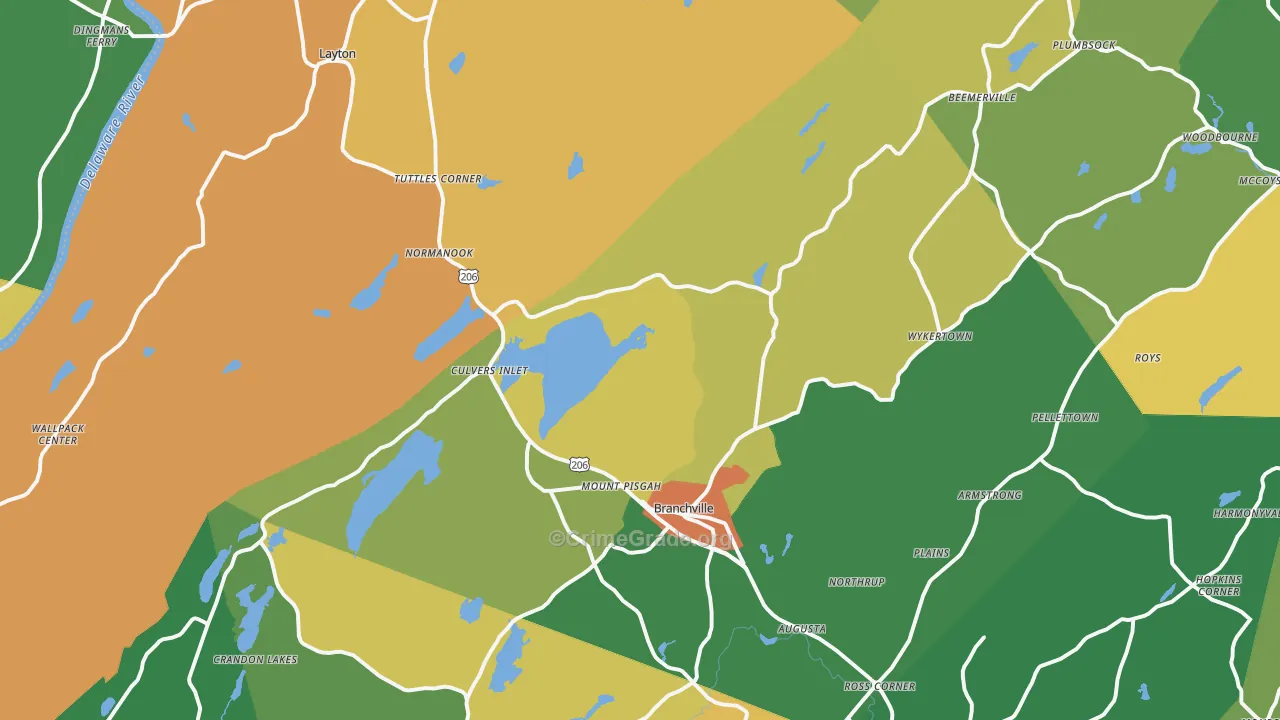 Branchville, NJ Map of Theft Rates