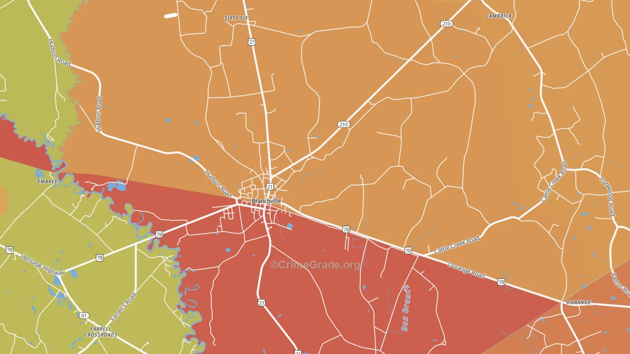 Branchville, SC Map of Theft Rates