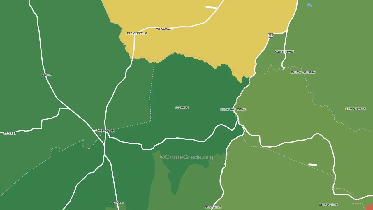 Branchville, TN Map of Theft Rates