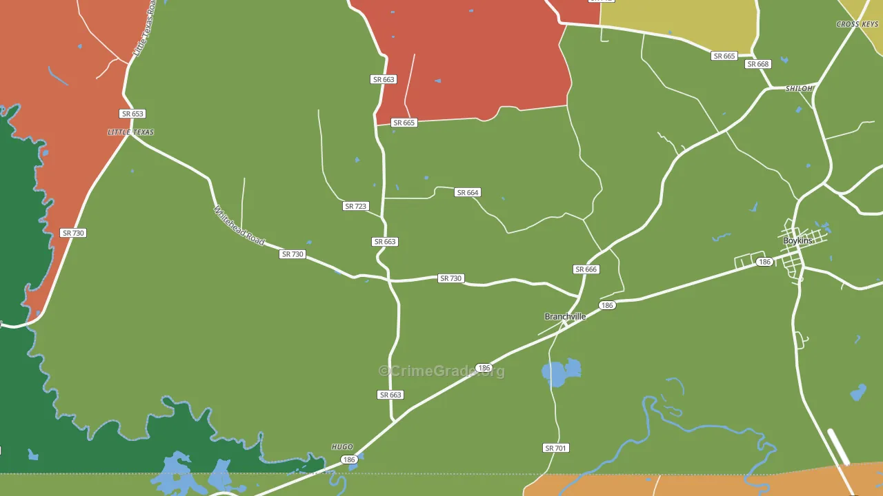 Branchville, VA Map of Theft Rates