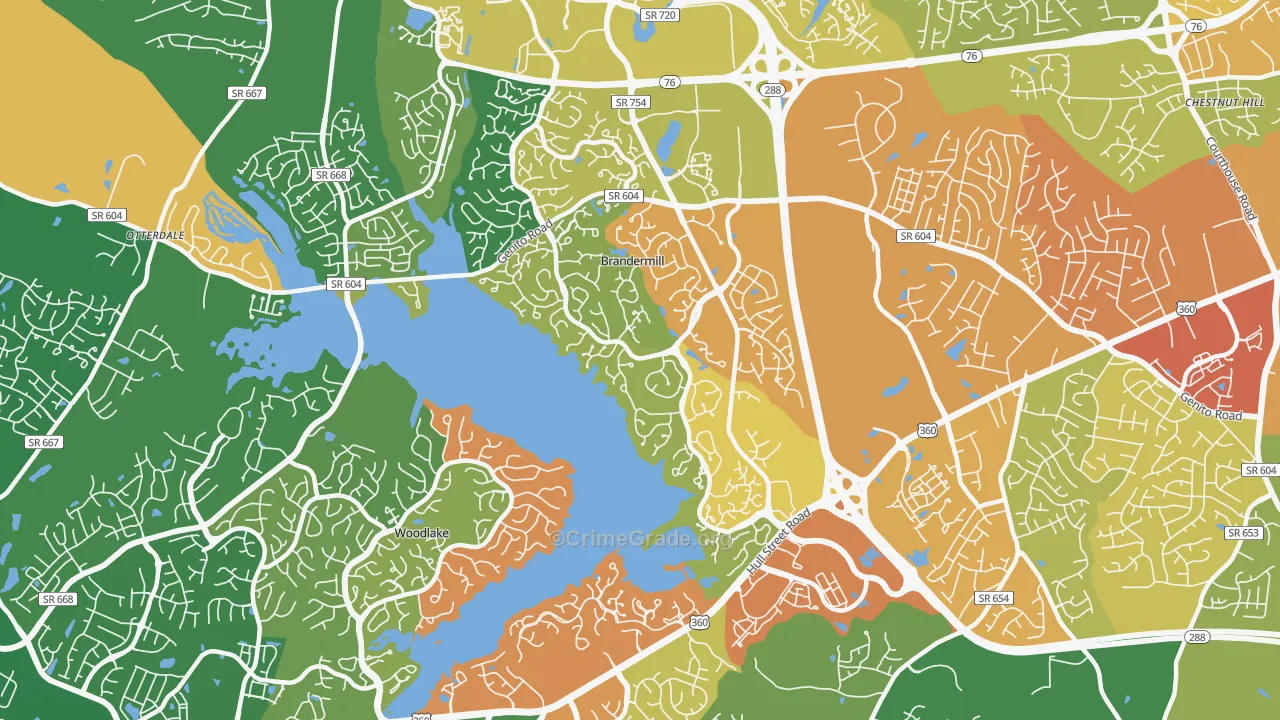 Brandermill, VA Map of Theft Rates