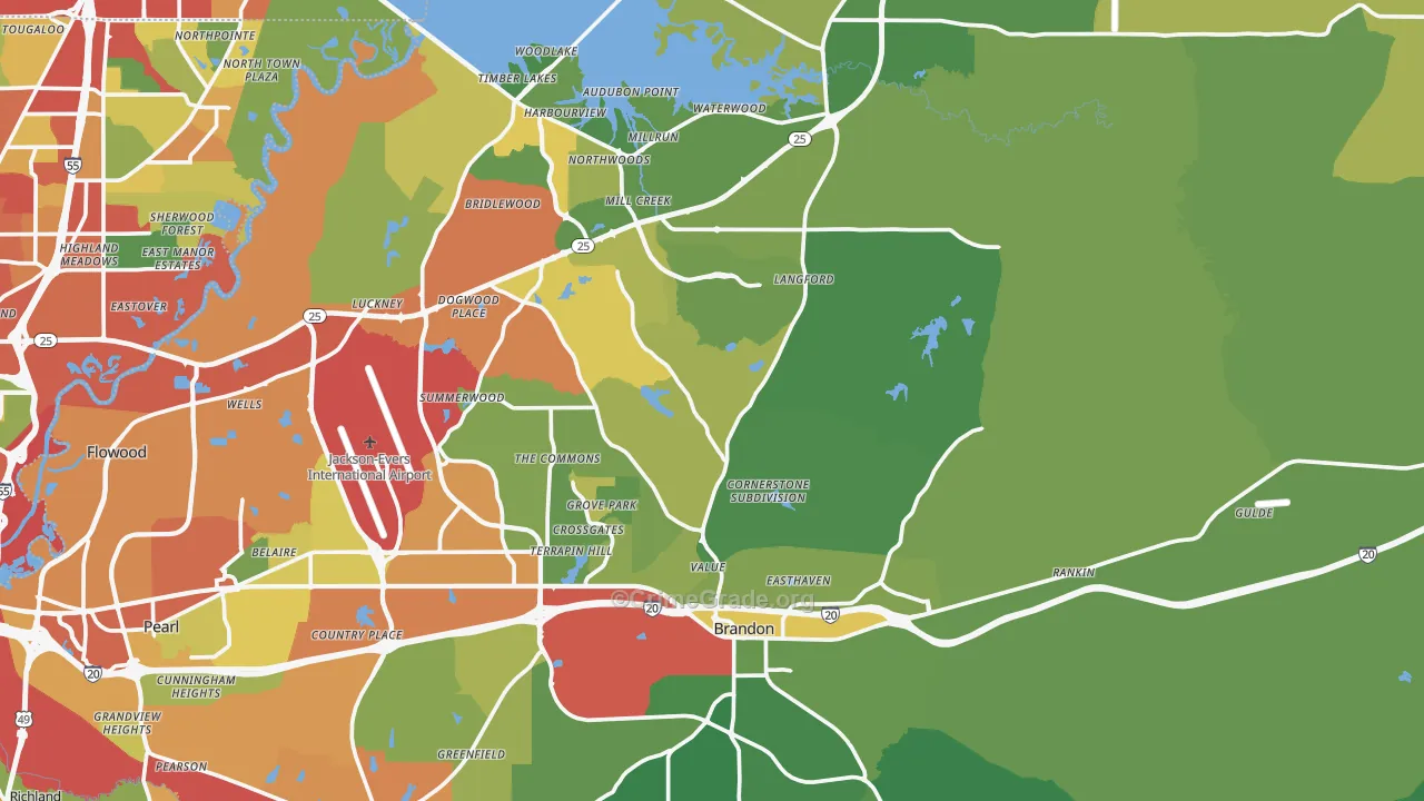 Brandon, MS Map of Theft Rates