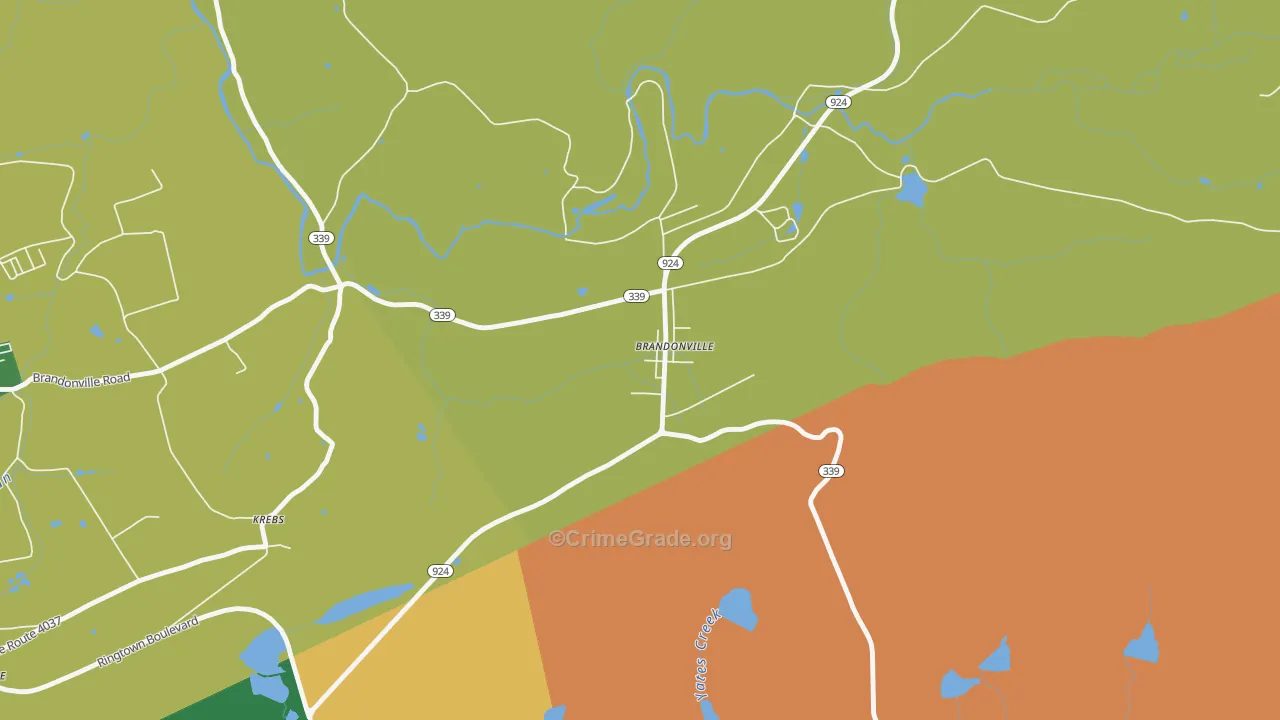 Brandonville, PA Map of Theft Rates