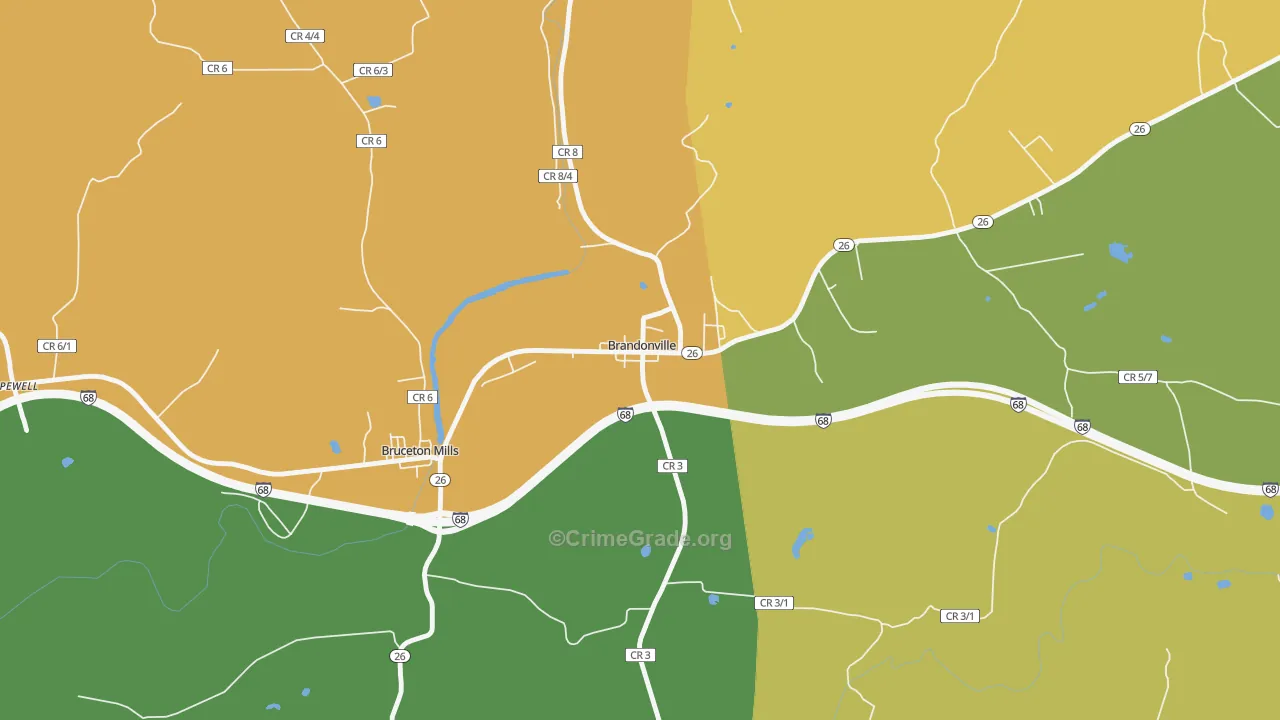 Brandonville, WV Map of Theft Rates