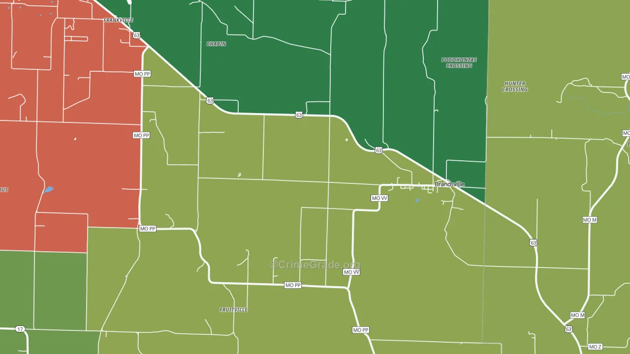Brandsville, MO Map of Theft Rates