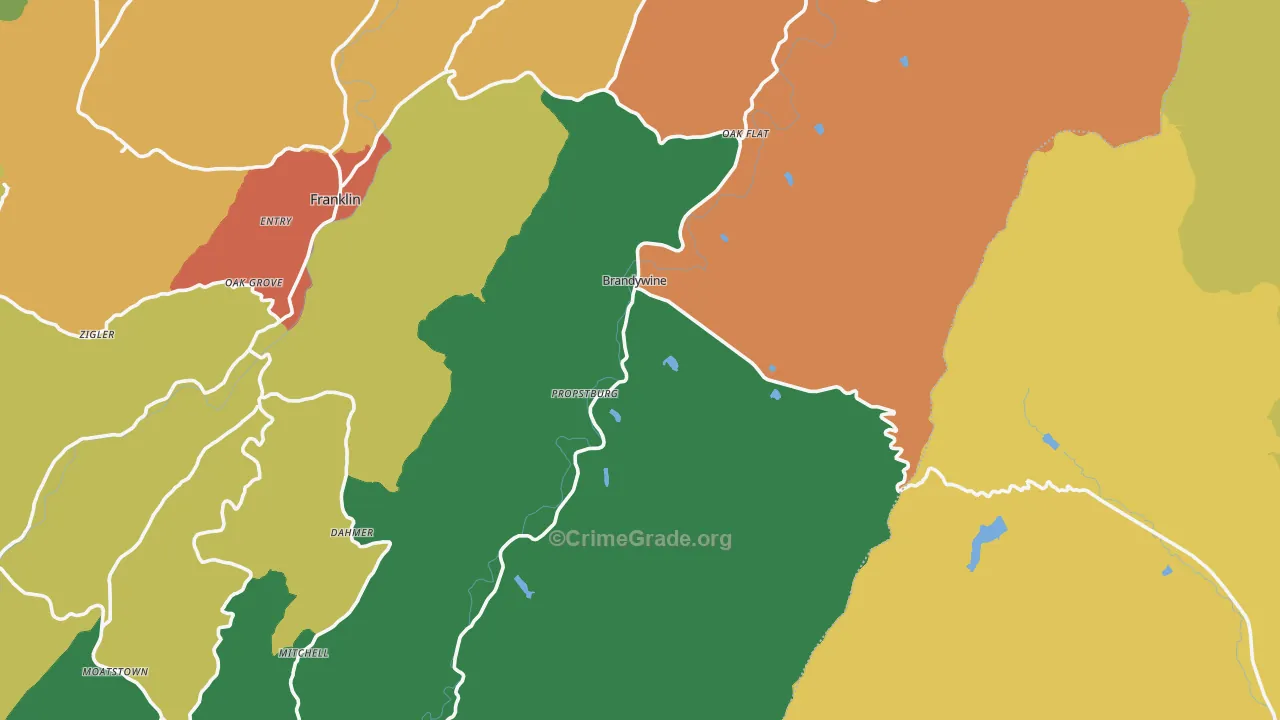 Brandywine, WV Map of Theft Rates