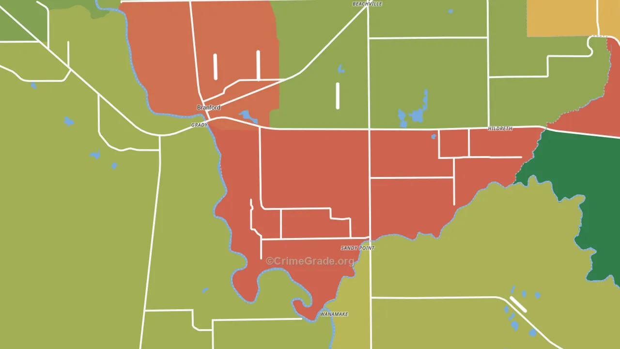 Branford, FL Map of Theft Rates